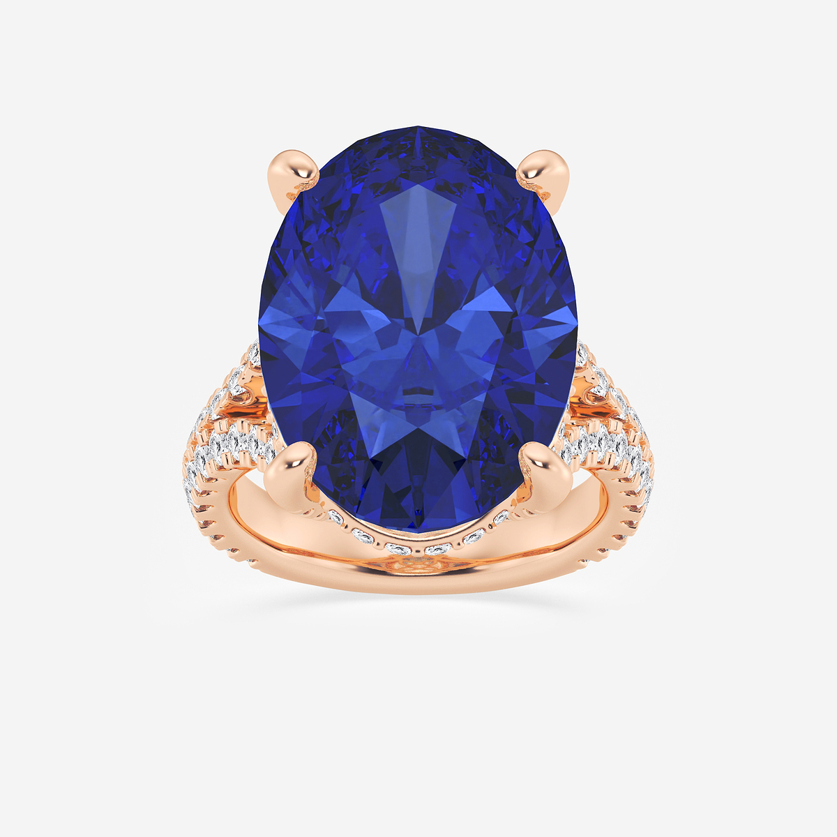 15 ctw Oval Cut Sapphire and Round Lab Grown Diamond Hidden Halo Engagement Ring