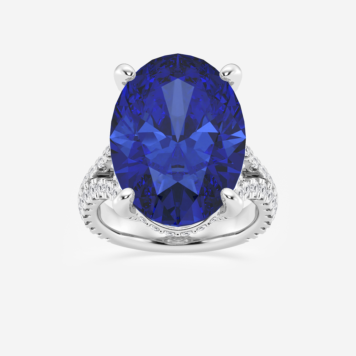 15 ctw Oval Cut Sapphire and Round Lab Grown Diamond Hidden Halo Engagement Ring
