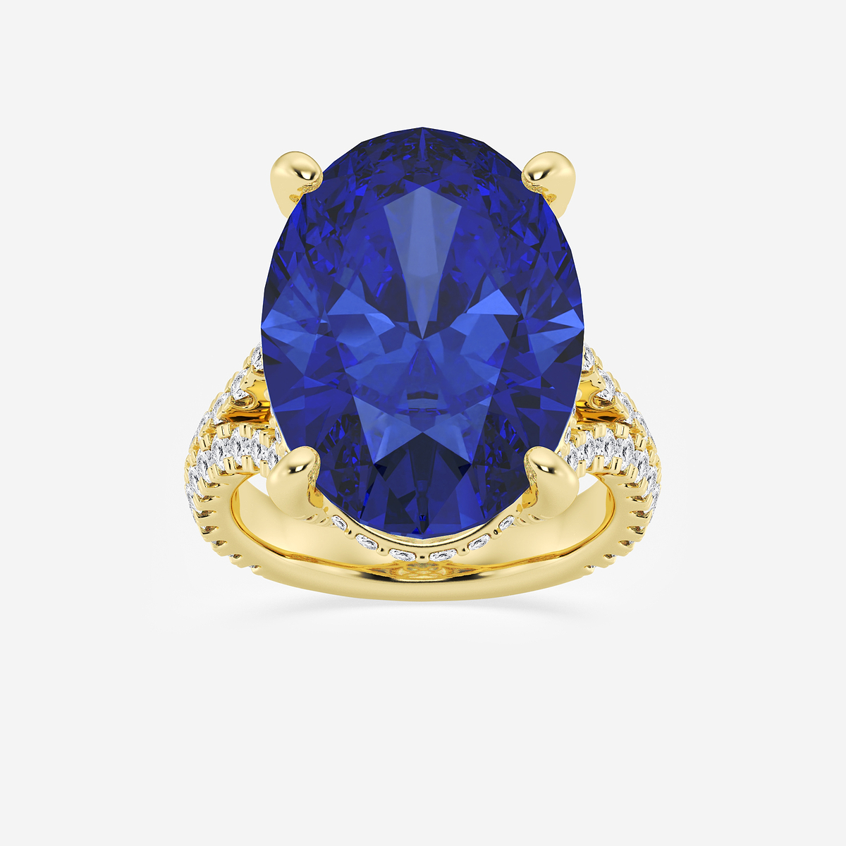 15 ctw Oval Cut Sapphire and Round Lab Grown Diamond Hidden Halo Engagement Ring
