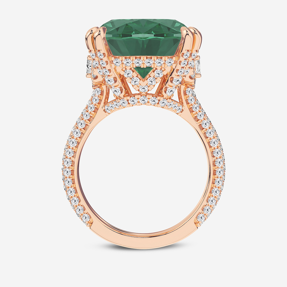 Additional Image 1 for  18x14 mm Elongated Cushion Cut Emerald and 1 1/2 ctw Lab Grown Diamond Hidden Halo Engagement Ring with Half Moon Sides