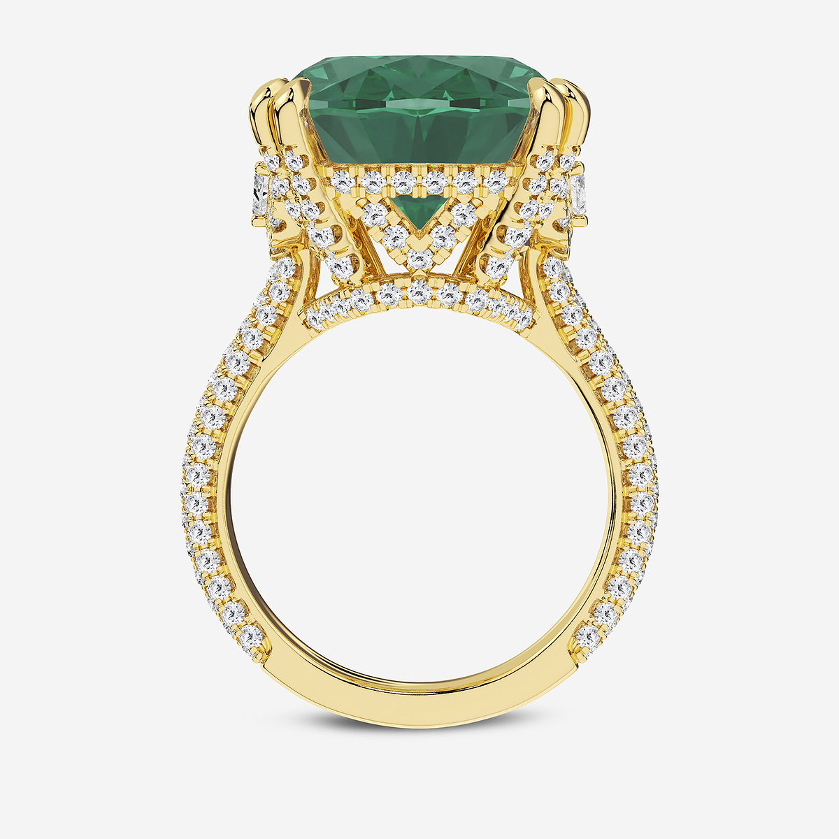 Additional Image 1 for  18x14 mm Elongated Cushion Cut Emerald and 1 1/2 ctw Lab Grown Diamond Hidden Halo Engagement Ring with Half Moon Sides