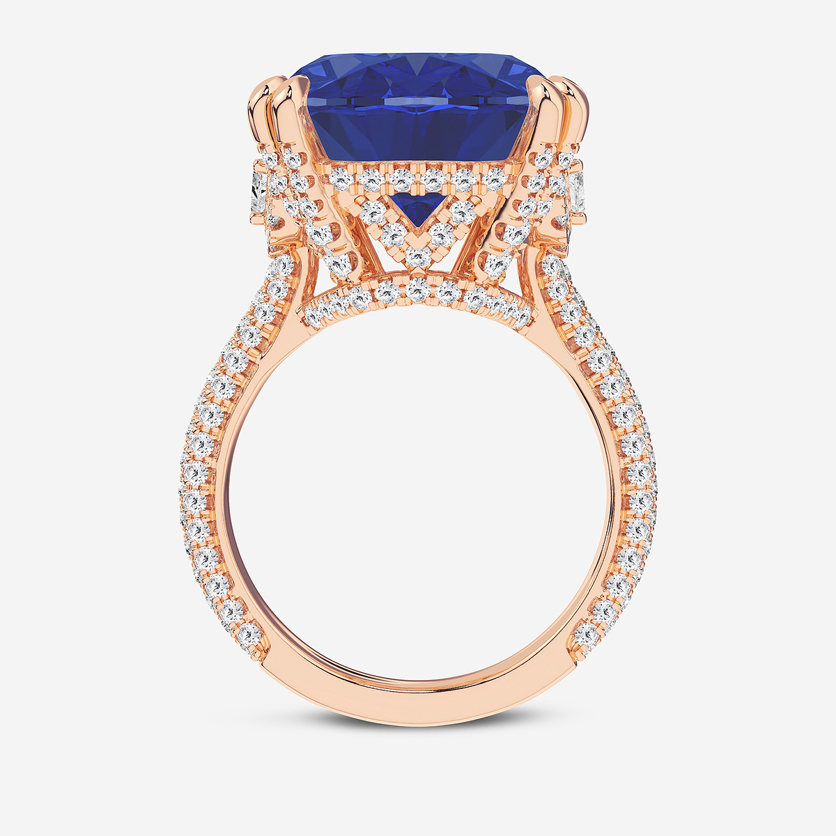 Additional Image 1 for  18x14 mm Elongated Cushion Cut Sapphire and 1 1/2 ctw Lab Grown Diamond Hidden Halo Engagement Ring with Half Moon Sides