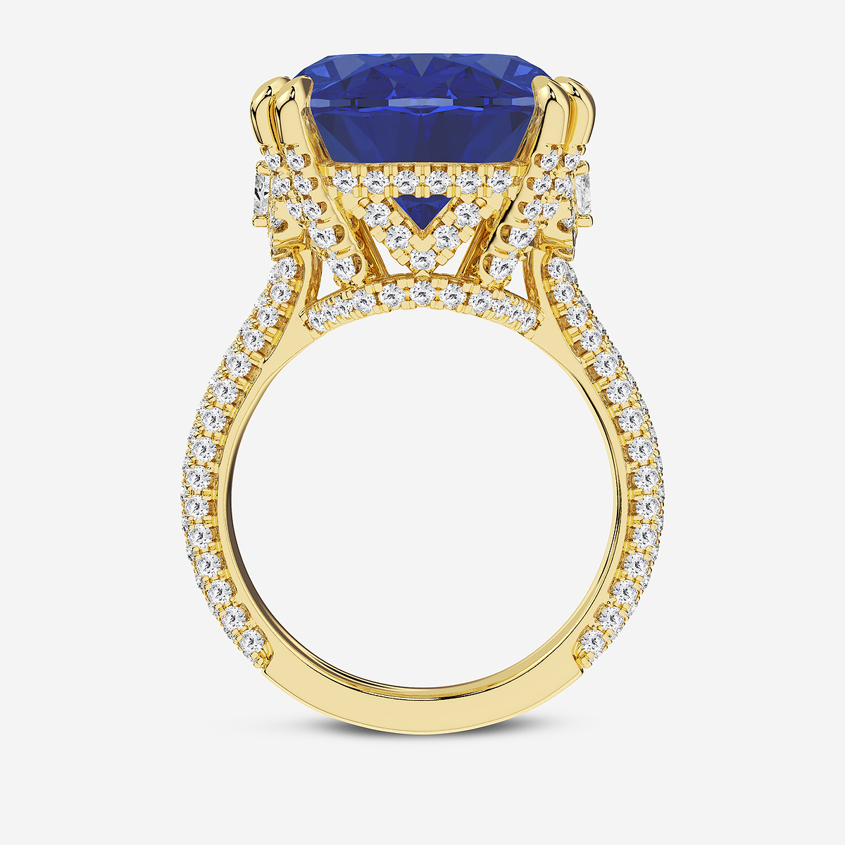 Additional Image 1 for  18x14 mm Elongated Cushion Cut Sapphire and 1 1/2 ctw Lab Grown Diamond Hidden Halo Engagement Ring with Half Moon Sides