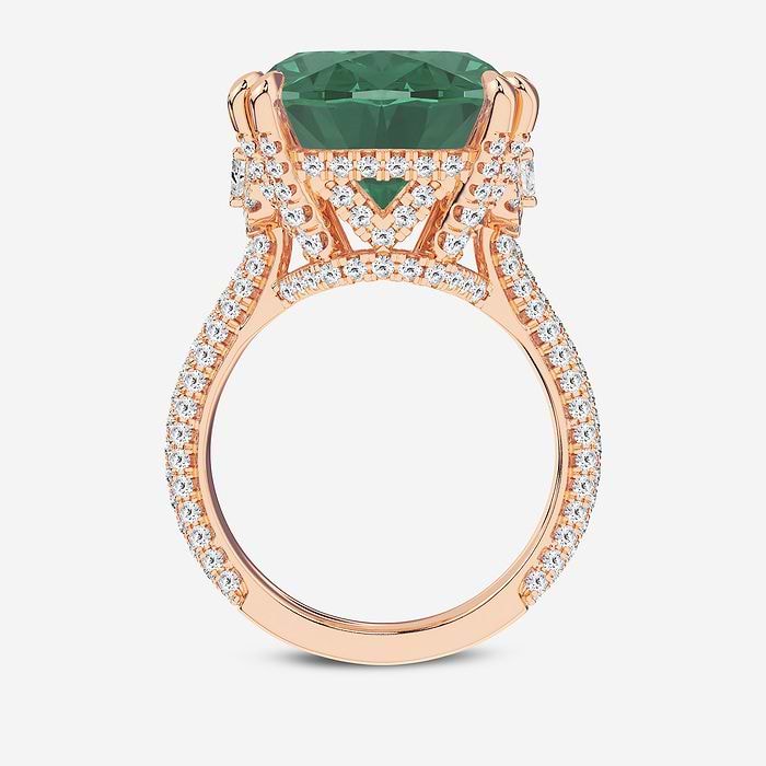 18.0x14.5mm Elongated Cushion Cut Created Emerald and 1 1/2 ctw Round Lab Grown Diamond Hidden Halo Engagement Ring with Half Moon Sides