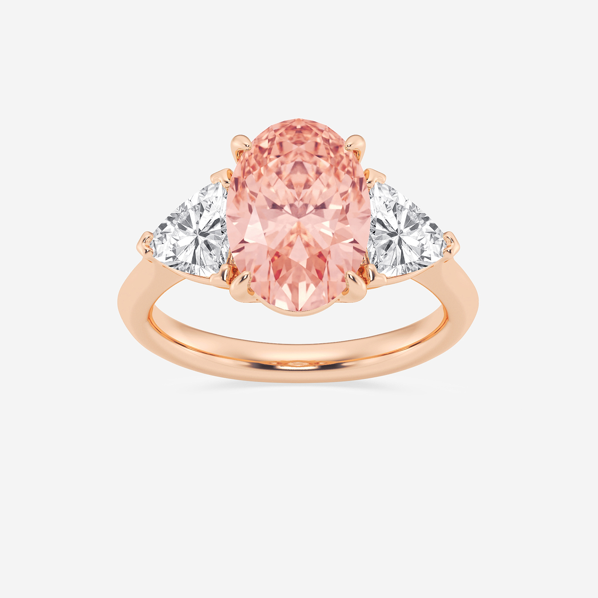 4 1/3 ctw Fancy Pink Oval Lab Grown Diamond Three Stone Engagement Ring
