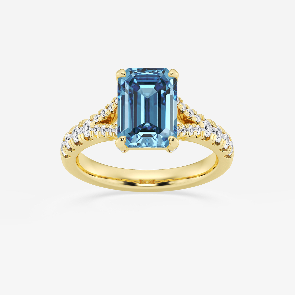 3 1/2 ctw Fancy Blue Round Lab Grown Diamond Split Shank Side Stone Engagement Ring