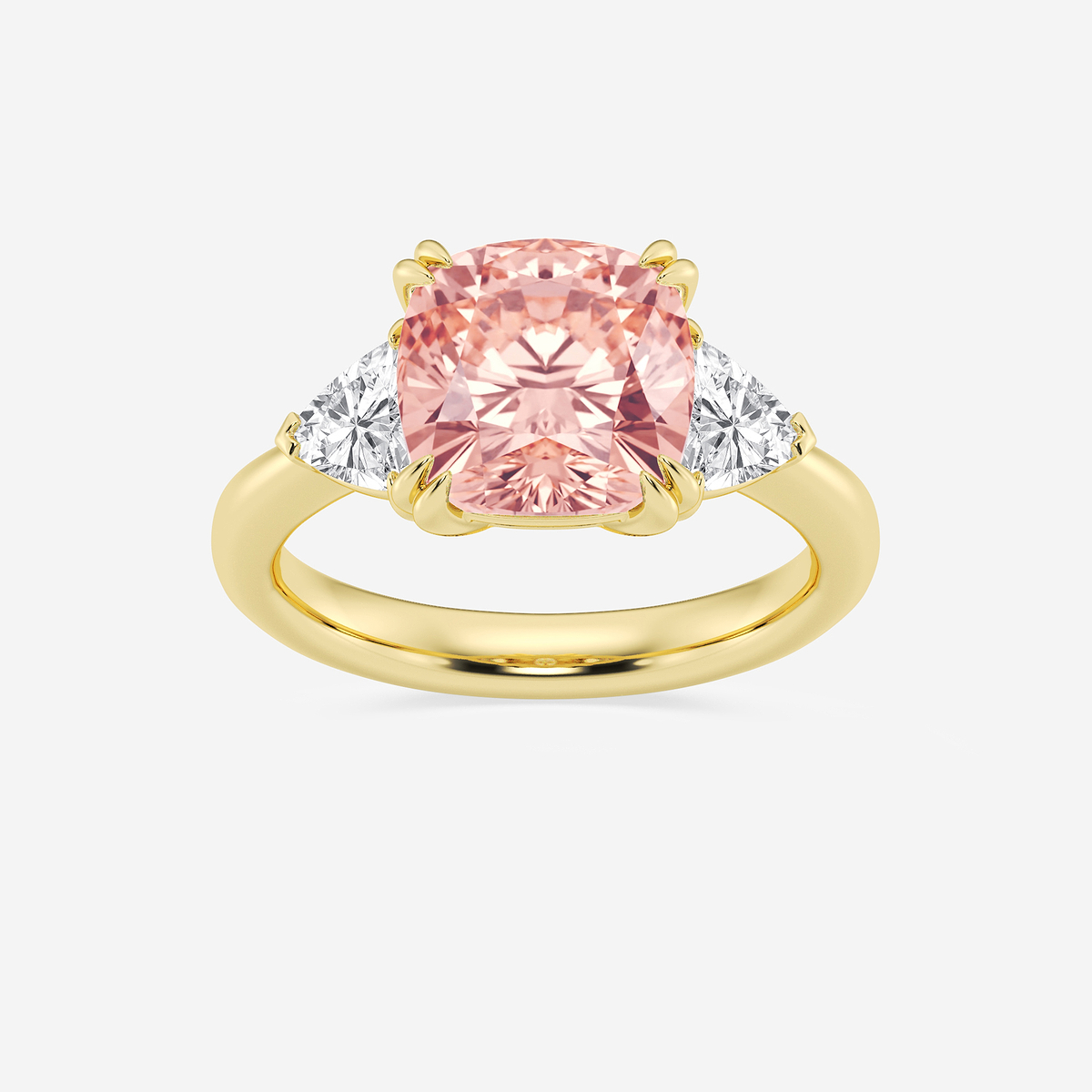 3 3/4 ctw Fancy Pink Cushion Lab Grown Diamond Three Stone Engagement Ring