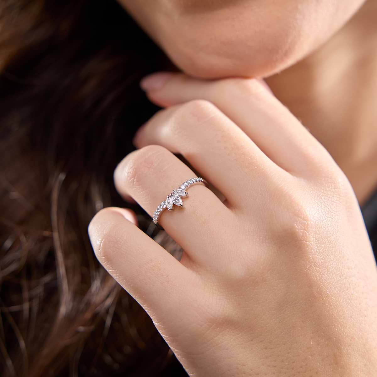 2/5 ctw Round and Marquise Lab Grown Diamond Chevron Stackable Ring