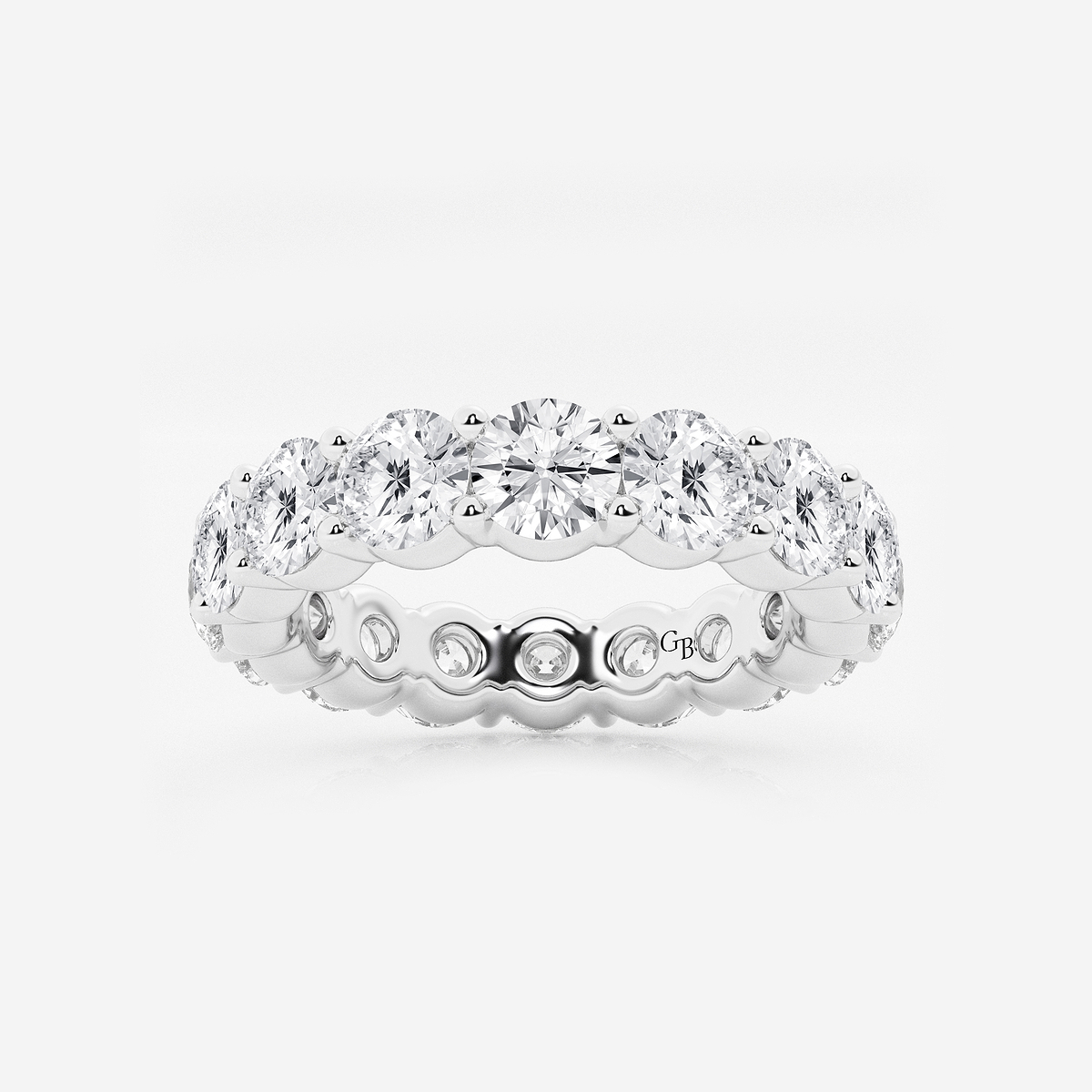 5 ctw Shared Prong Round Lab Grown Diamond Eternity Band - 4.3mm Width 14K White Gold, DE, VS1