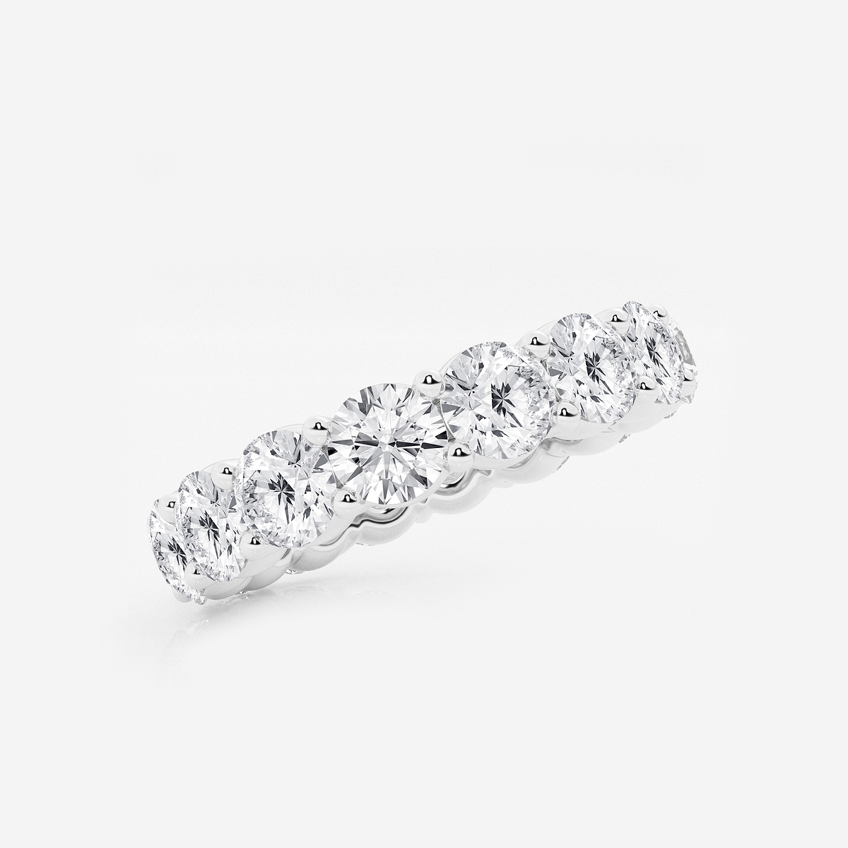 5 ctw Shared Prong Round Lab Grown Diamond Eternity Band - 4.3mm Width 14K White Gold, DE, VS1