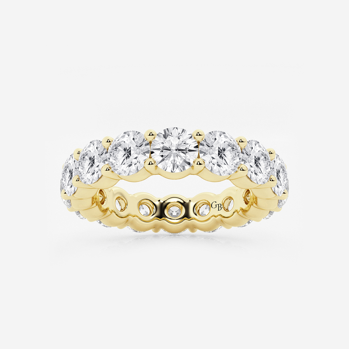 5 ctw Shared Prong Round Lab Grown Diamond Eternity Band - 4.7mm Width 14K Yellow Gold, F, VS2