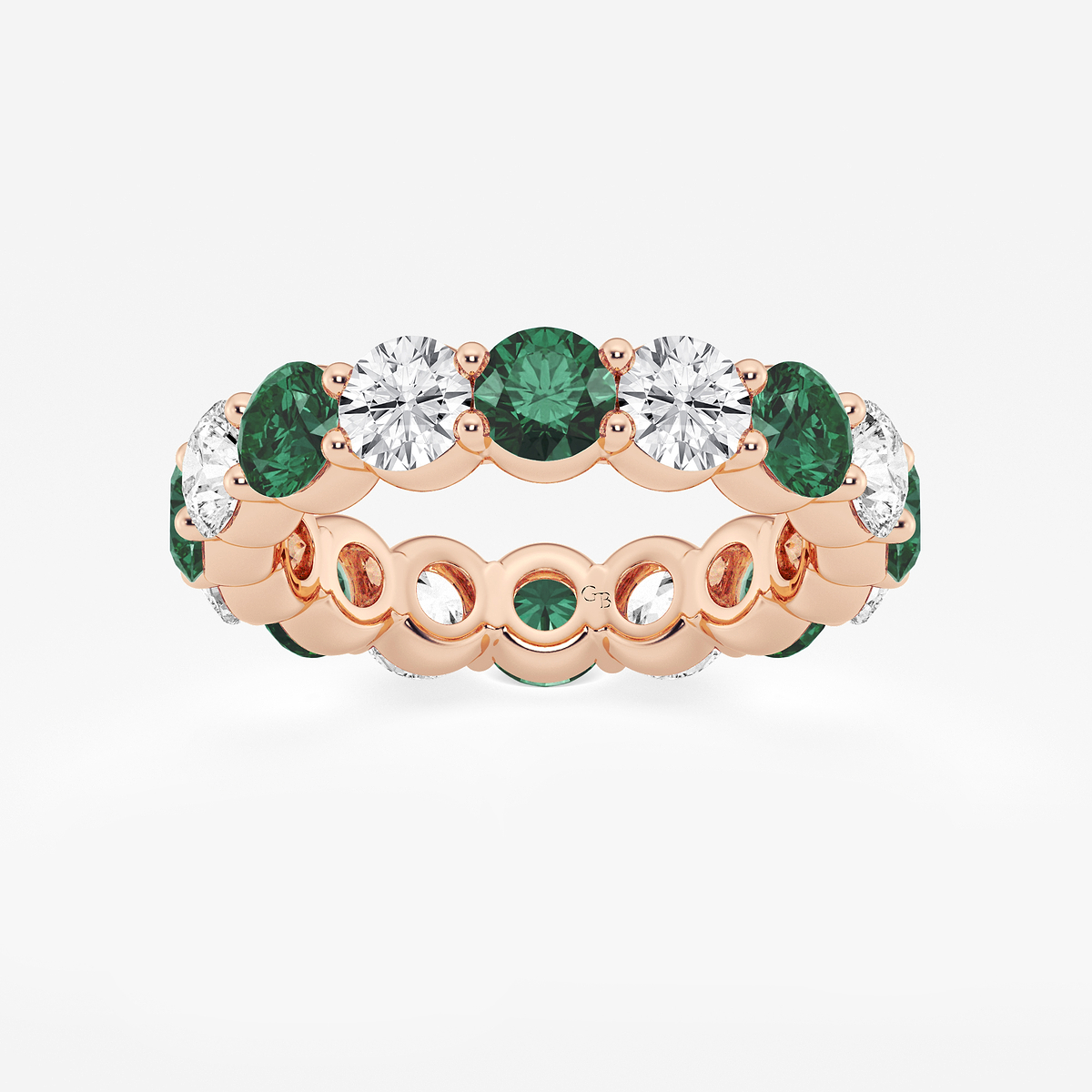 4.3 mm Round Cut Emerald and 2 2/3 ctw Round Lab Grown Diamond Eternity Band - 4.5mm Width