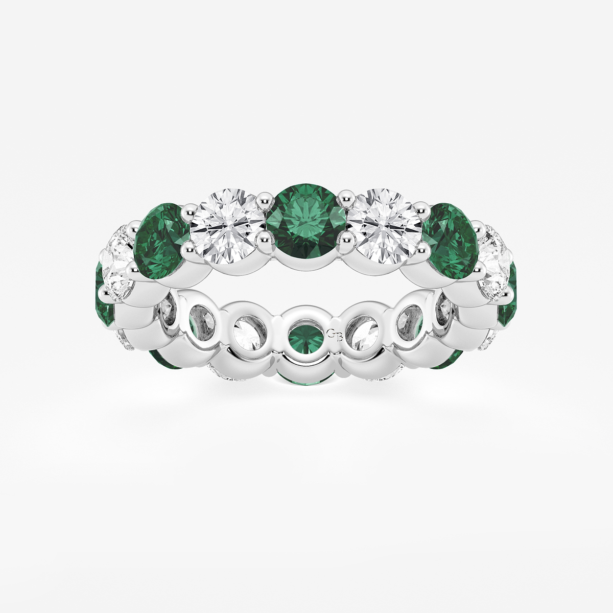 4.6 mm Round Cut Emerald and 2 2/3 ctw Round Lab Grown Diamond Eternity Band - 4.6mm Width