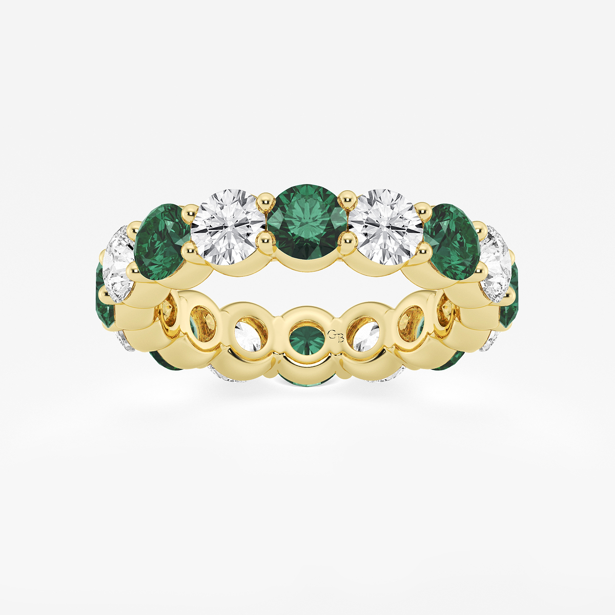 4.3 mm Round Cut Emerald and 2 2/3 ctw Round Lab Grown Diamond Eternity Band - 4.3mm Width