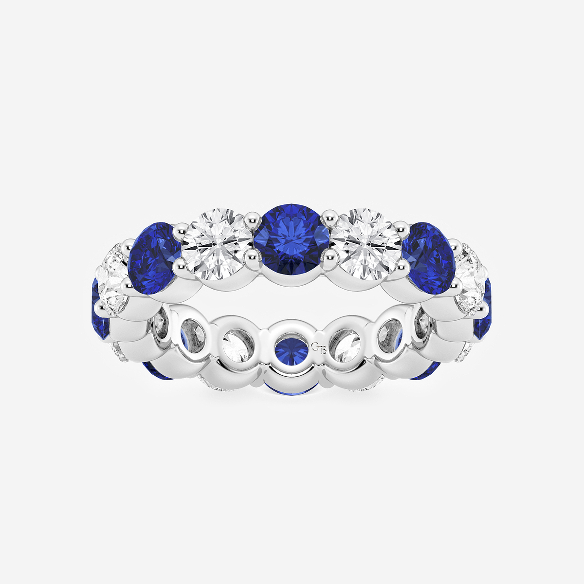 4.4 mm Round Cut Created Sapphire and 2 2/3 ctw Round Lab Grown Diamond Eternity Band - 4.5mm Width