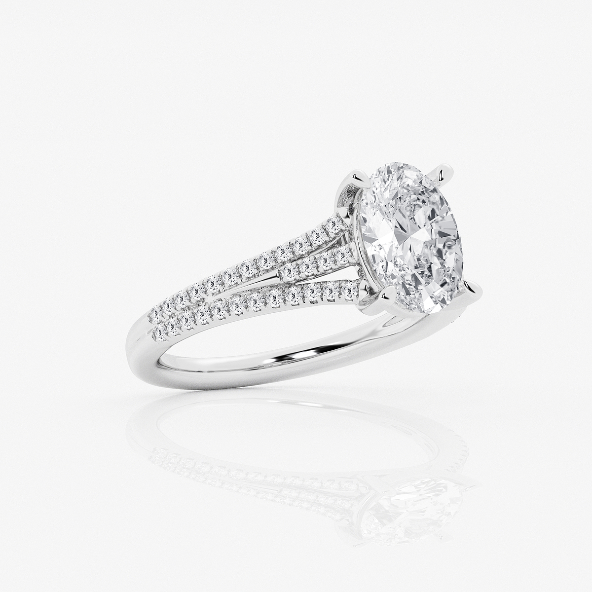 Additional Image 1 for  2 1/4 ctw Oval Lab Grown Diamond Three Row Split Shank Solitaire Engagement Ring