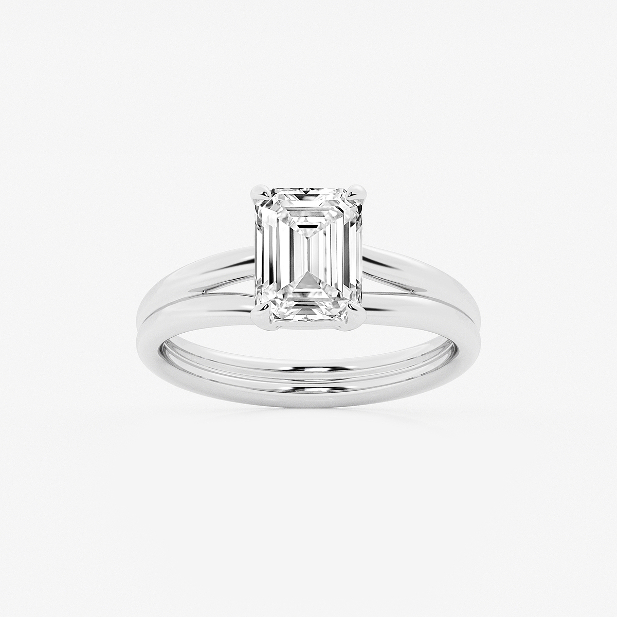 2 ctw Emerald Lab Grown Diamond Double Shank Trellis Solitaire Engagement Ring