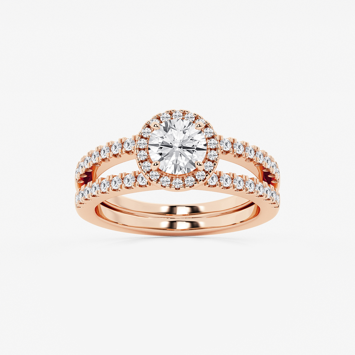 1 1/2 ctw Round Lab Grown Diamond Double Shank Halo Engagement Ring