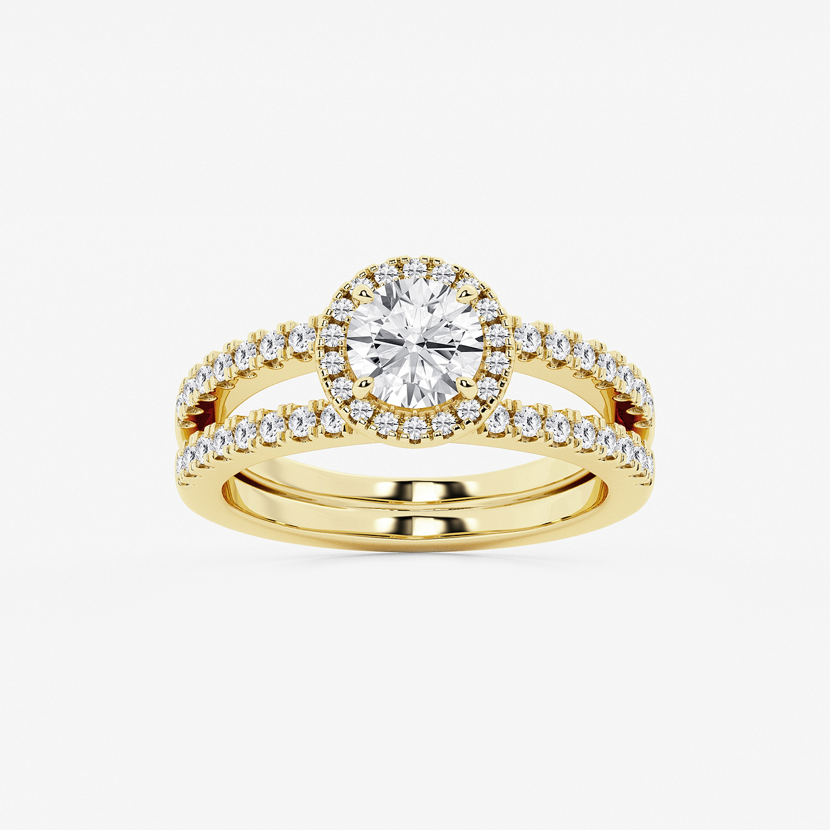 1 1/2 ctw Round Lab Grown Diamond Double Shank Halo Engagement Ring