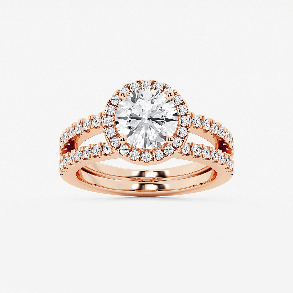 2 2/3 ctw Round Lab Grown Diamond Double Shank Halo Engagement Ring