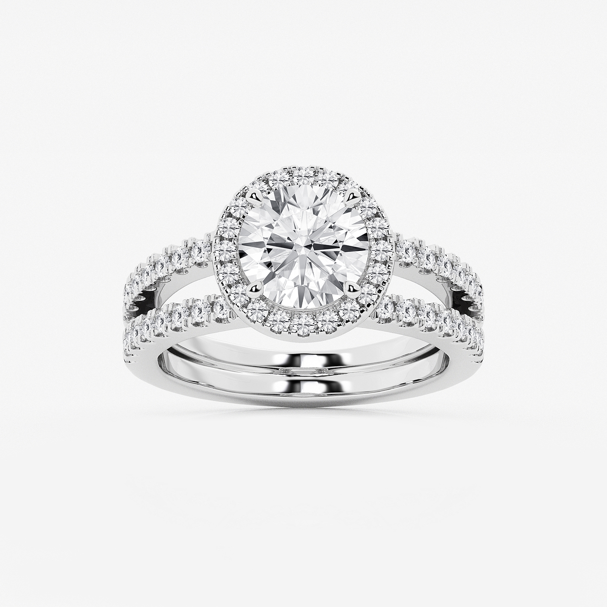 2 2/3 ctw Round Lab Grown Diamond Double Shank Halo Engagement Ring