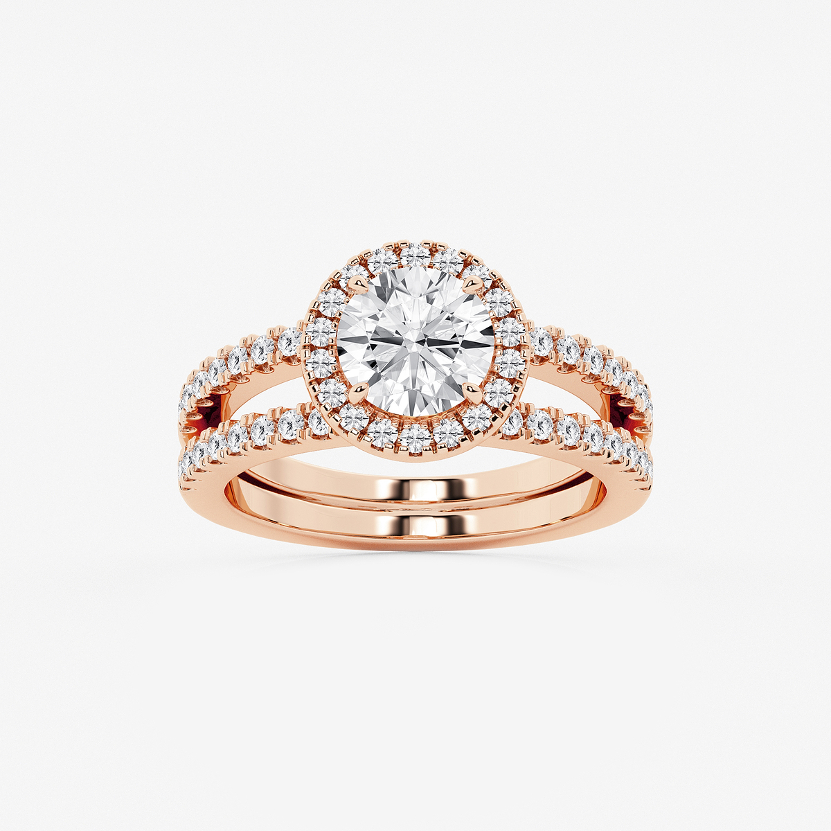 2 1/8 ctw Round Lab Grown Diamond Double Shank Halo Engagement Ring