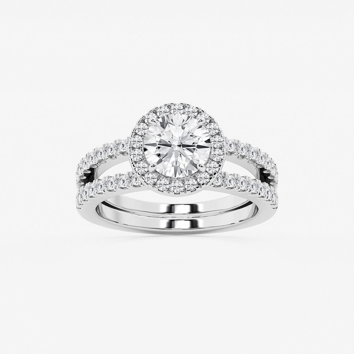 2 1/8 ctw Round Lab Grown Diamond Double Shank Halo Engagement Ring
