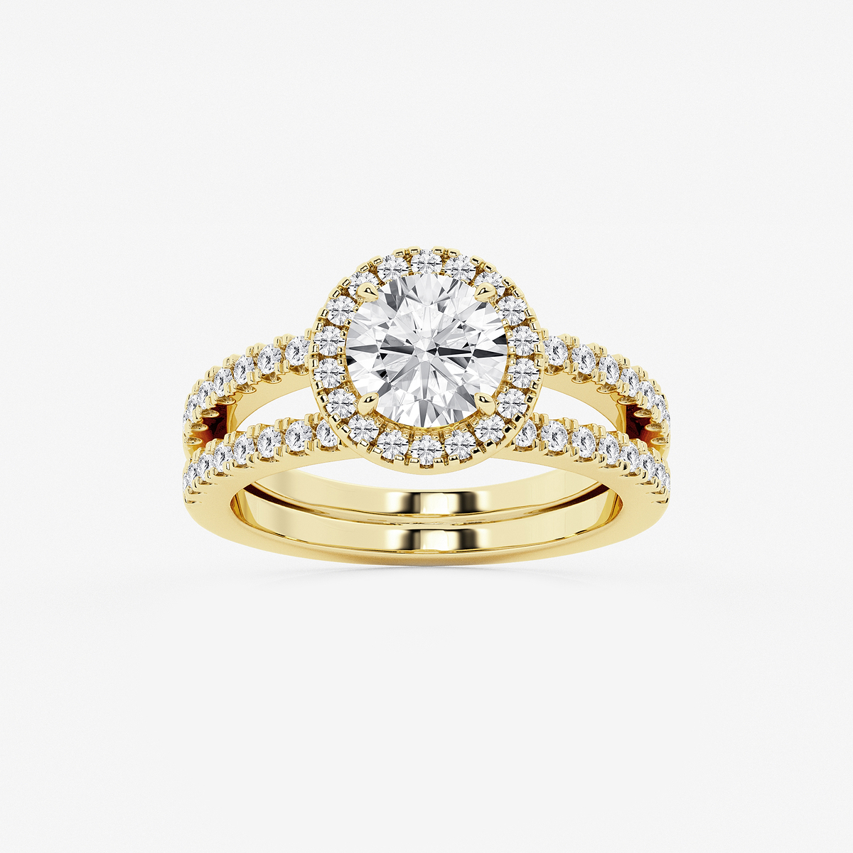 2 1/8 ctw Round Lab Grown Diamond Double Shank Halo Engagement Ring