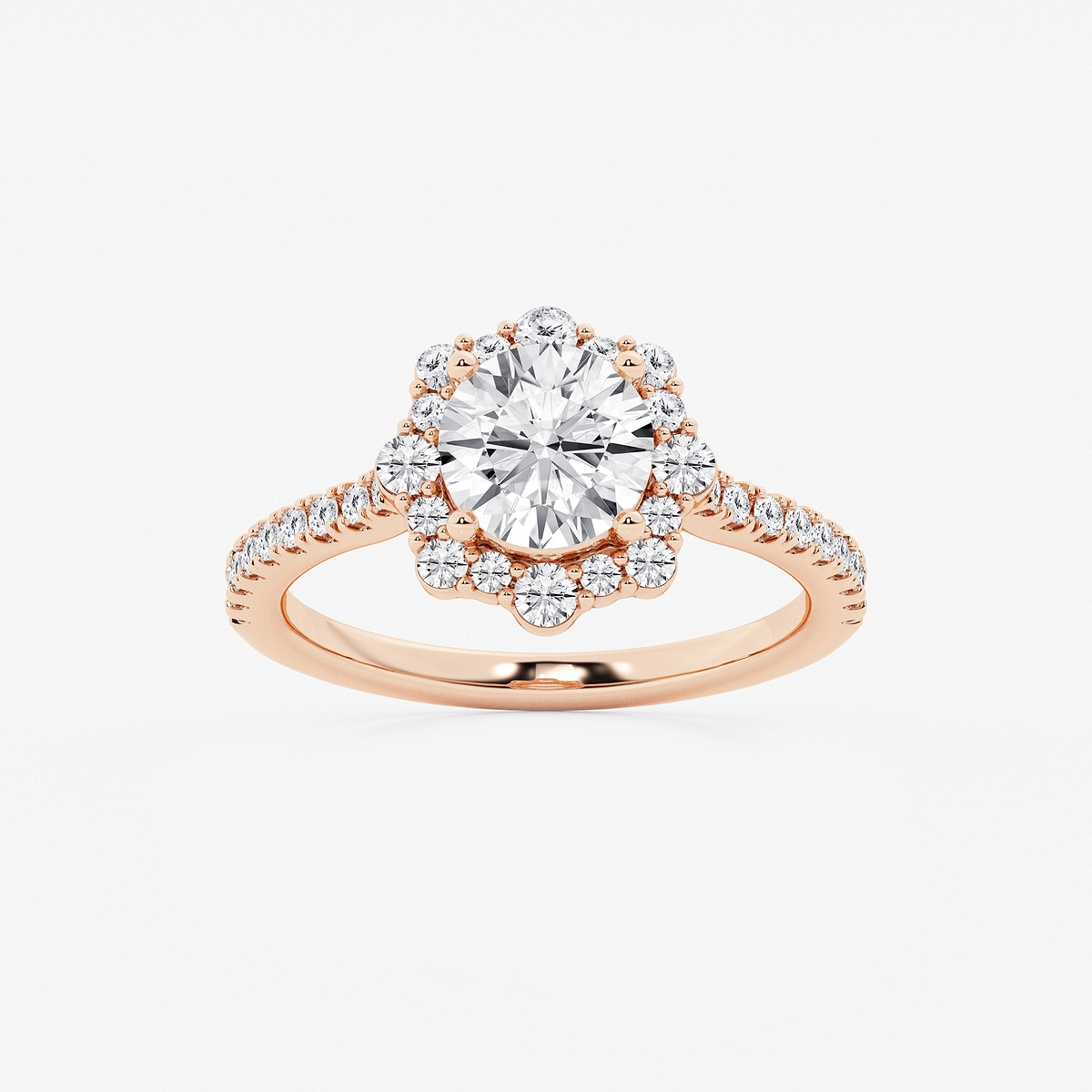 2 1/6 ctw Round Lab Grown Diamond Floral Halo Engagement Ring