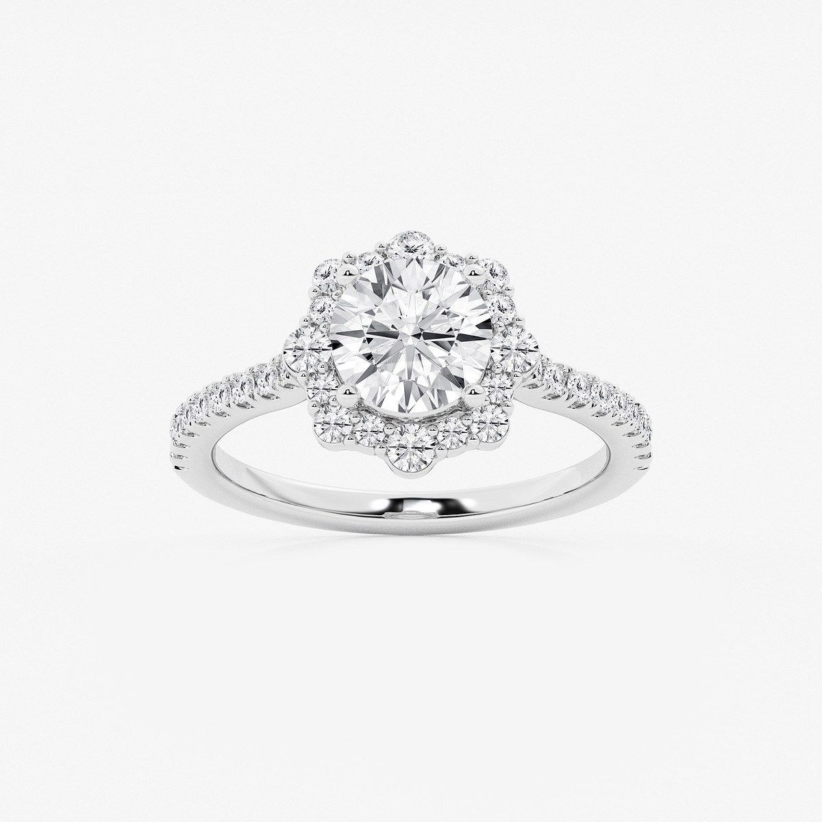2 1/6 ctw Round Lab Grown Diamond Floral Halo Engagement Ring