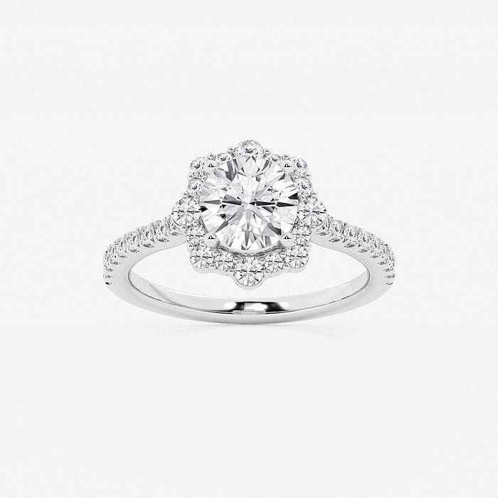 1 1/2 ctw Princess Lab Grown Diamond Split Shank Halo Engagement Ring 14K White Gold, FG, VS2+