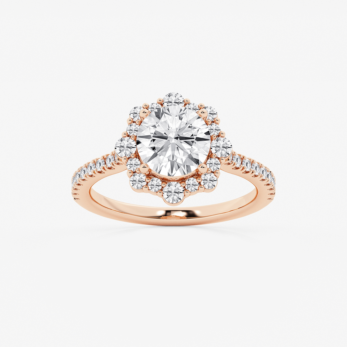 2 3/4 ctw Round Lab Grown Diamond Floral Halo Engagement Ring