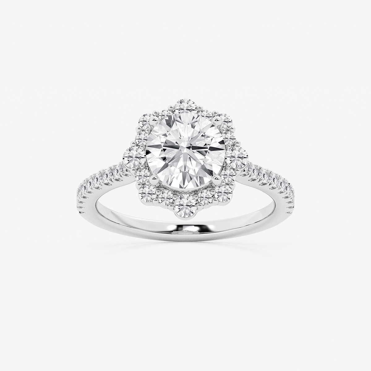 2 3/4 ctw Round Lab Grown Diamond Floral Halo Engagement Ring