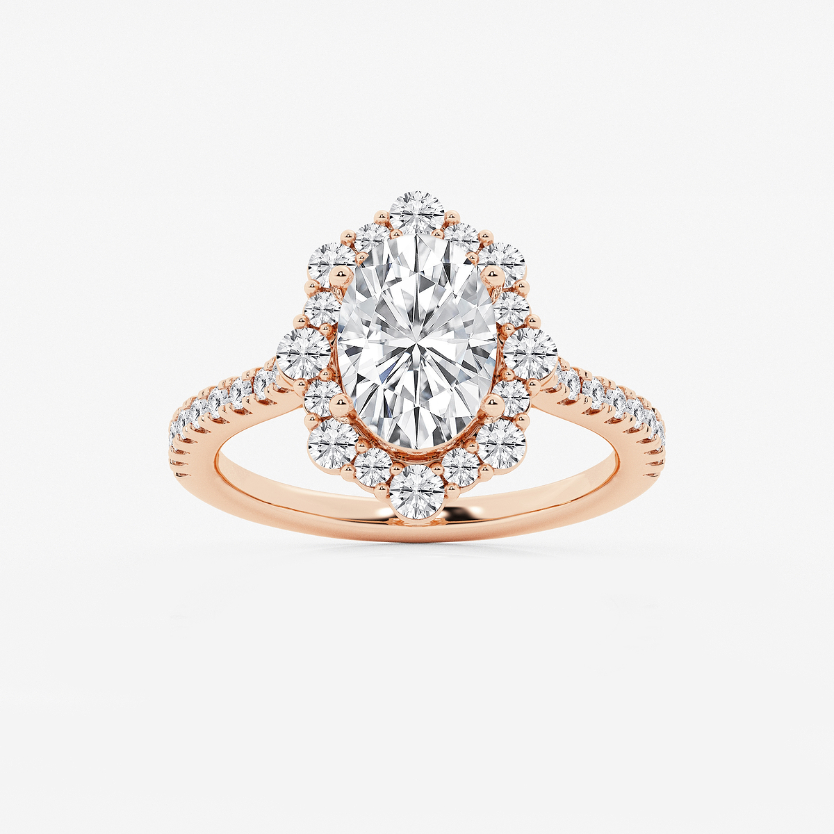 2 3/4 ctw Oval Lab Grown Diamond Floral Halo Engagement Ring