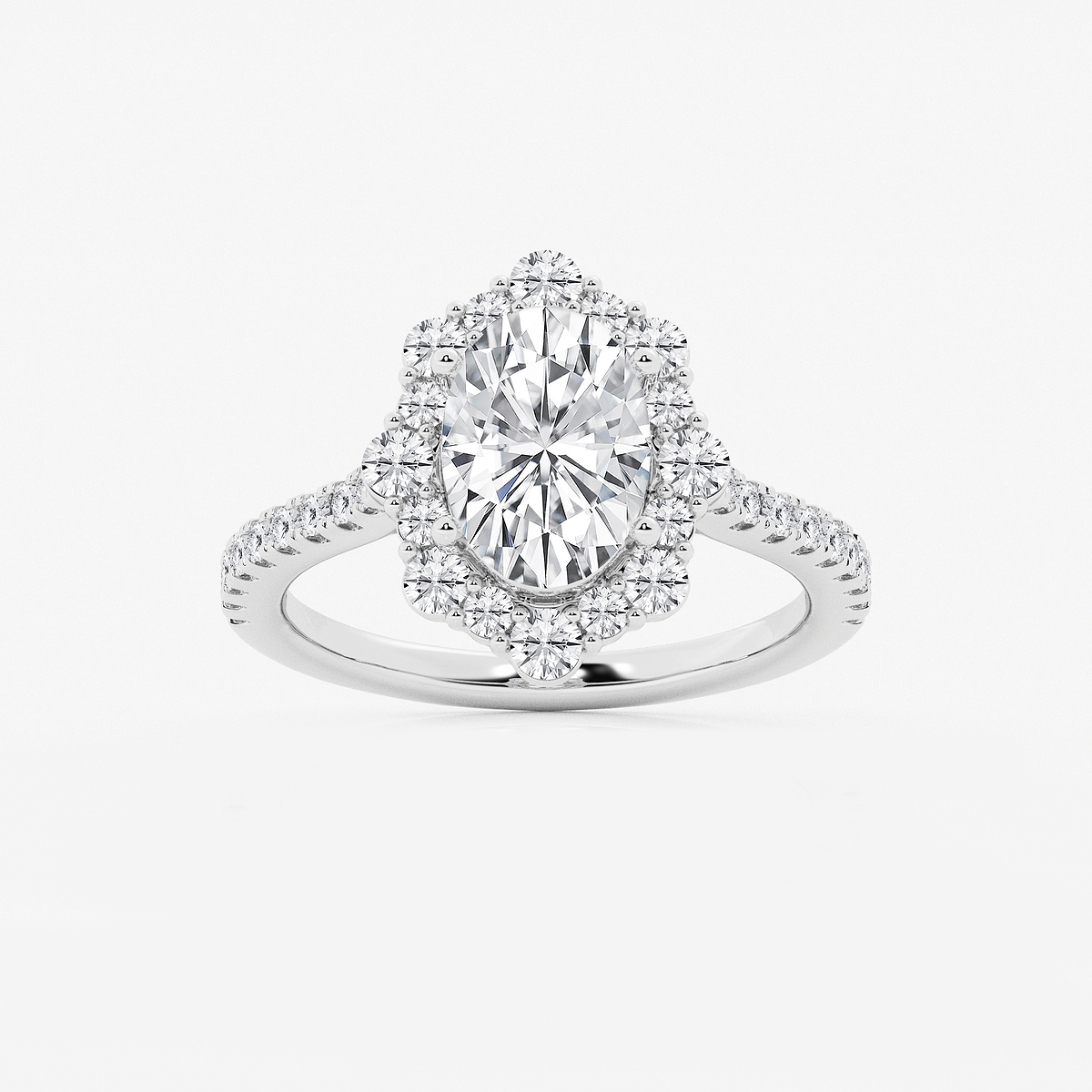 2 3/4 ctw Oval Lab Grown Diamond Floral Halo Engagement Ring