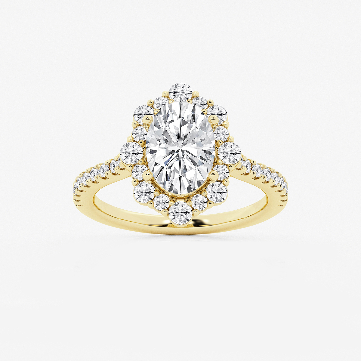 2 3/4 ctw Oval Lab Grown Diamond Floral Halo Engagement Ring