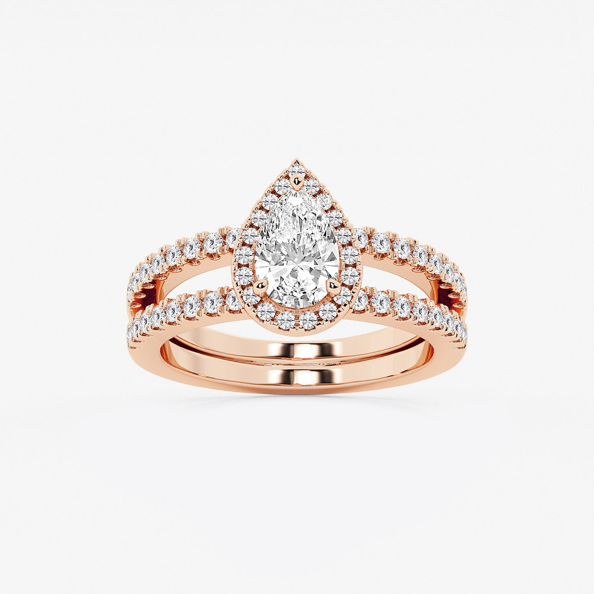 1 1/2 ctw Pear Lab Grown Diamond Double Shank Halo Engagement Ring