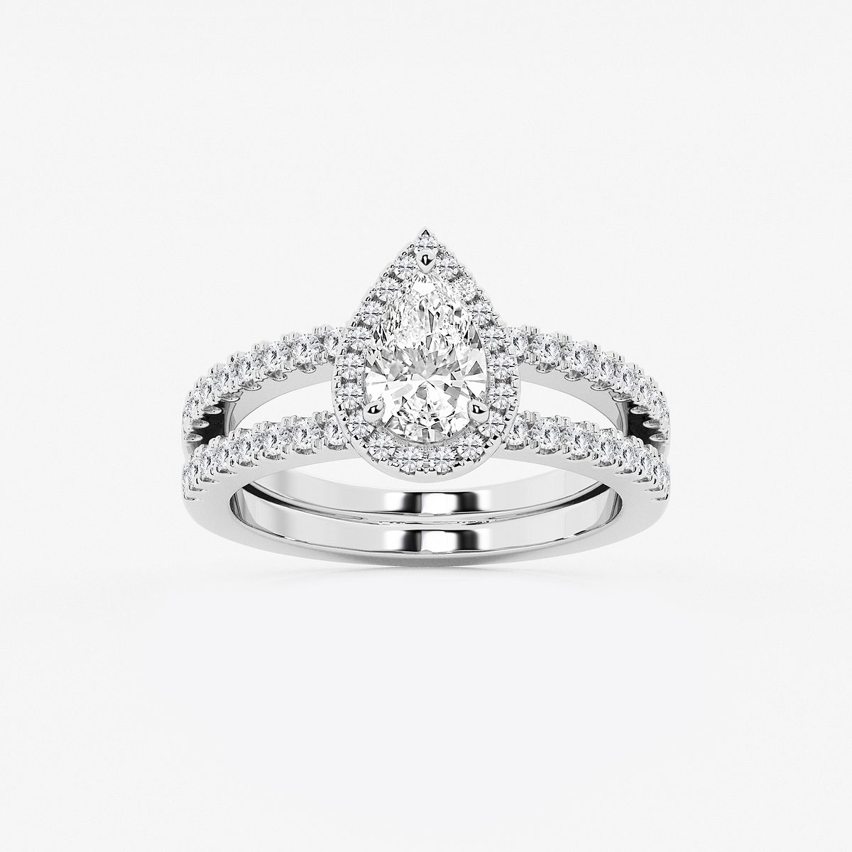 1 1/2 ctw Pear Lab Grown Diamond Double Shank Halo Engagement Ring
