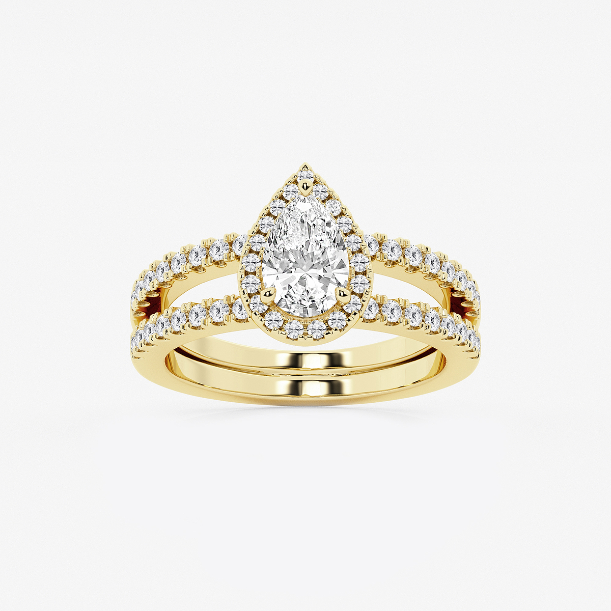 1 1/2 ctw Pear Lab Grown Diamond Double Shank Halo Engagement Ring