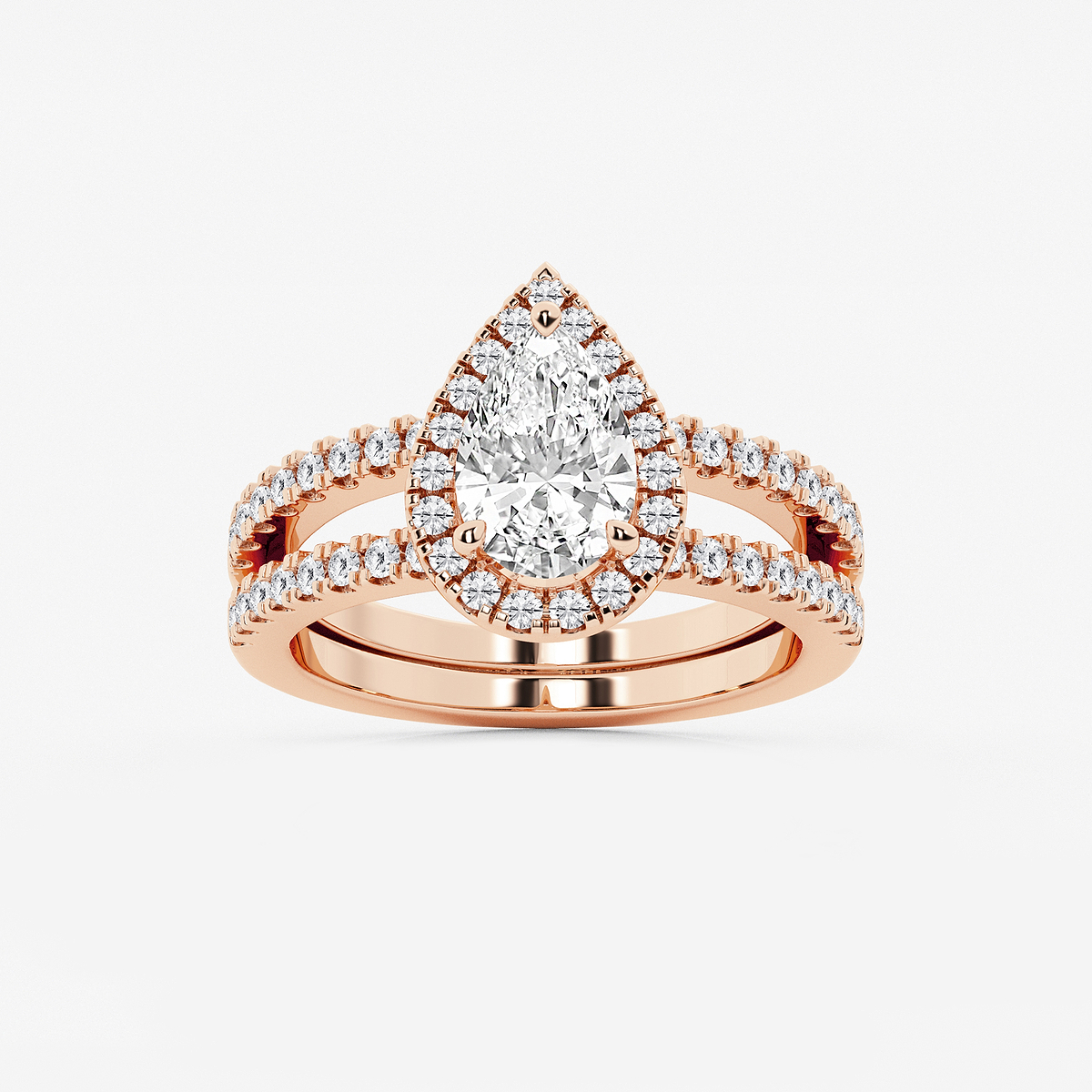 2 1/8 ctw Pear Lab Grown Diamond Double Shank Halo Engagement Ring