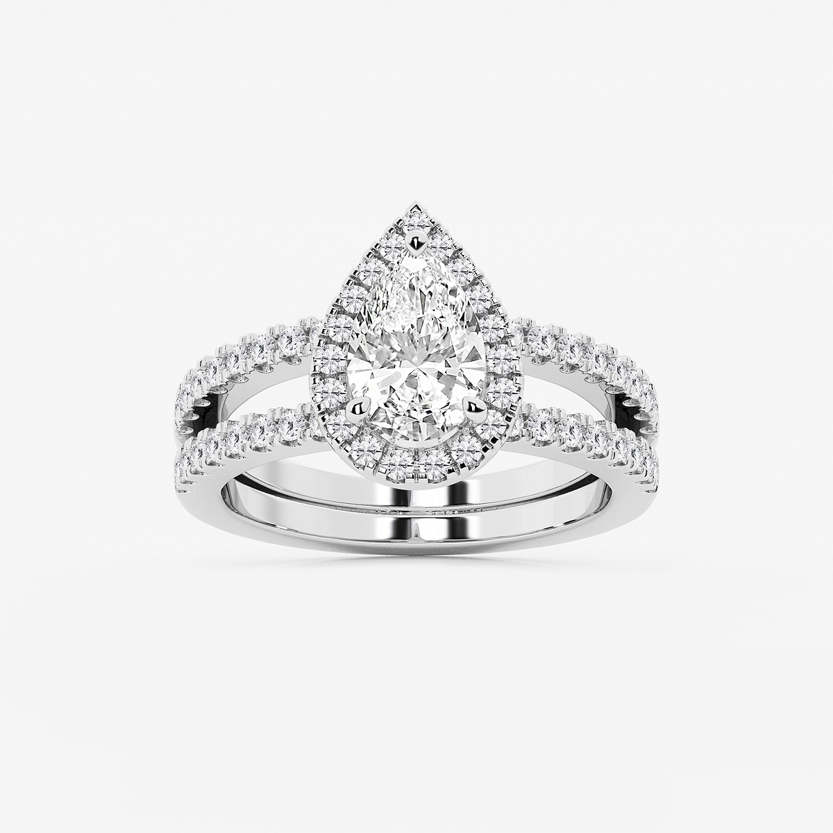 2 1/8 ctw Pear Lab Grown Diamond Double Shank Halo Engagement Ring