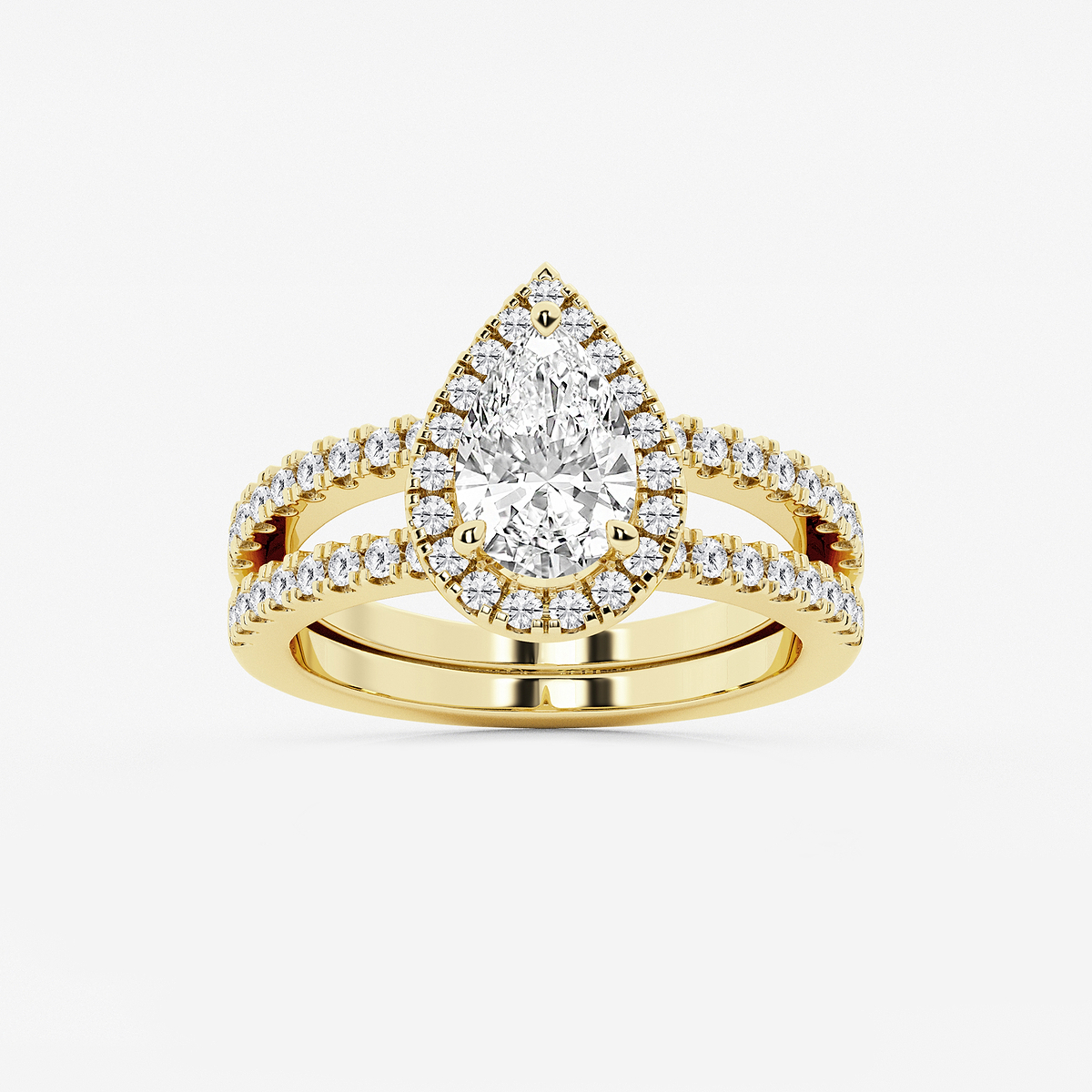 2 1/8 ctw Pear Lab Grown Diamond Double Shank Halo Engagement Ring