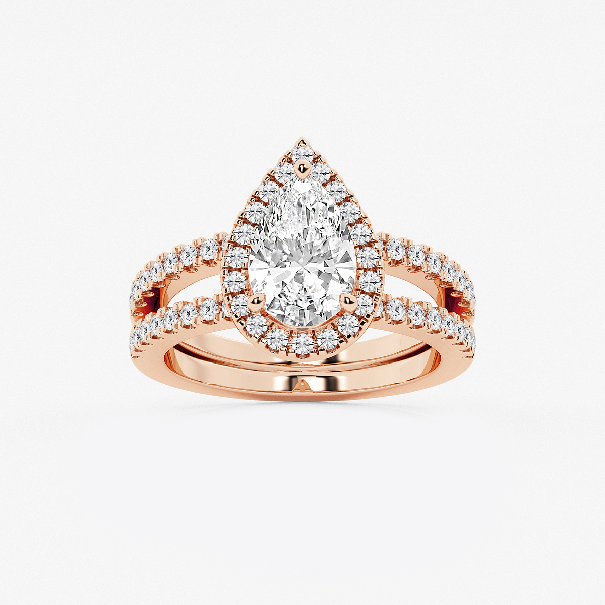 2 2/3 ctw Pear Lab Grown Diamond Double Shank Halo Engagement Ring