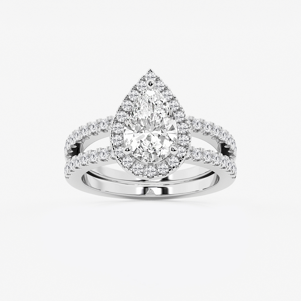 2 2/3 ctw Pear Lab Grown Diamond Double Shank Halo Engagement Ring