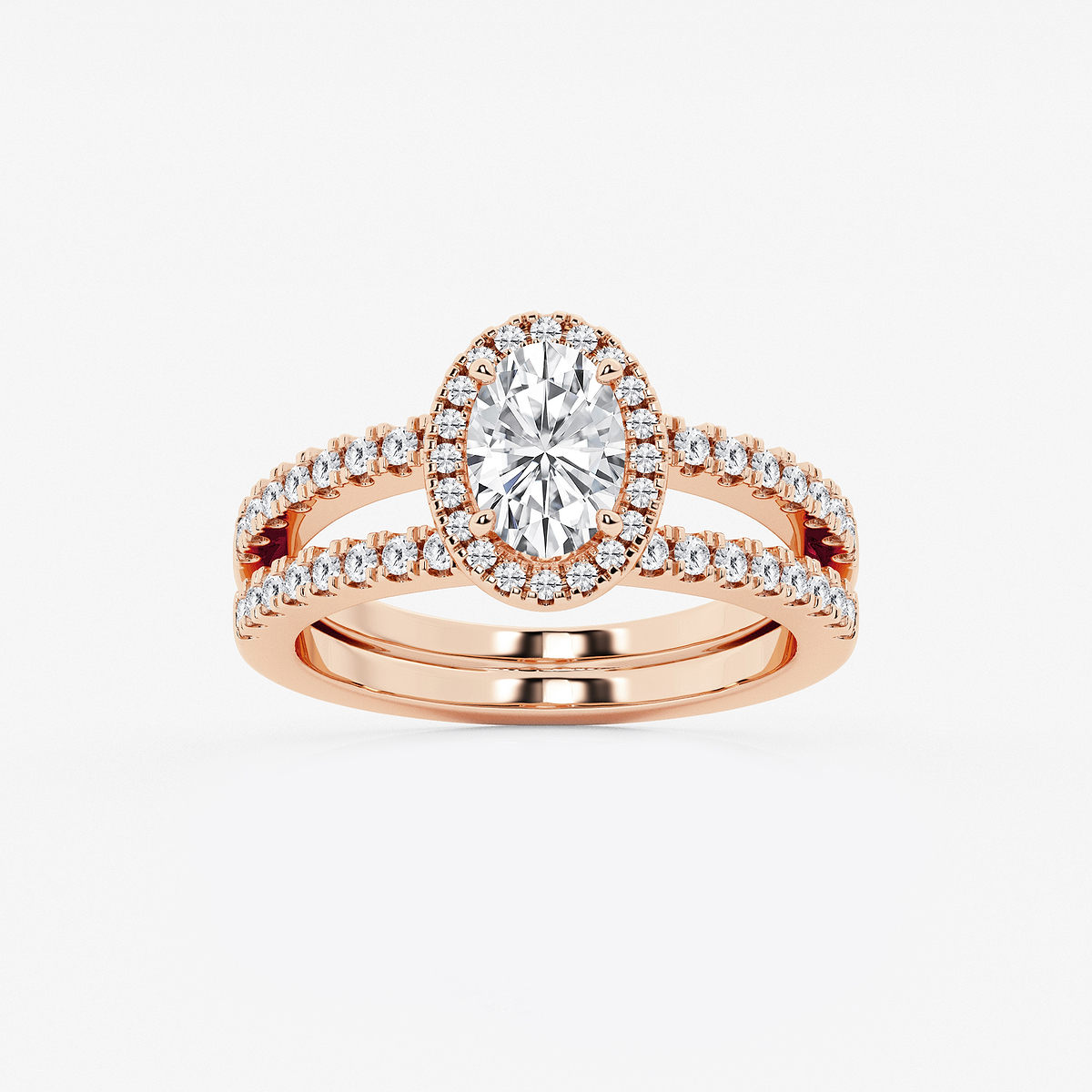 1 1/2 ctw Oval Lab Grown Diamond Double Shank Halo Engagement Ring