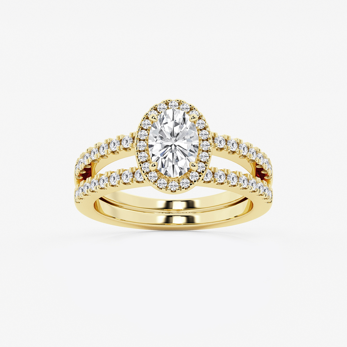 1 1/2 ctw Oval Lab Grown Diamond Double Shank Halo Engagement Ring