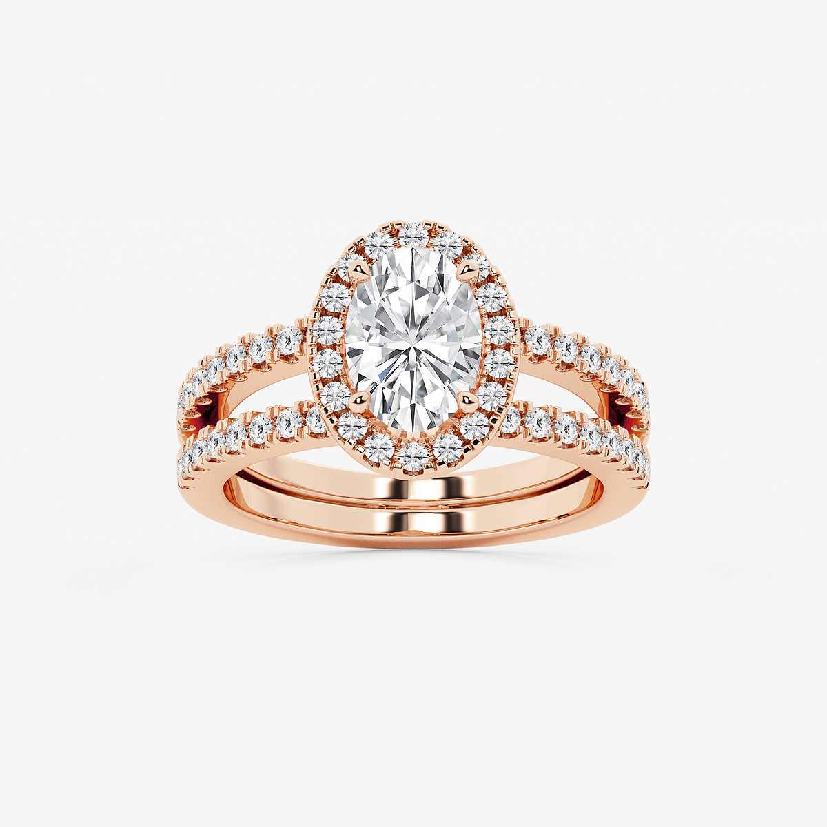 2 1/8 ctw Oval Lab Grown Diamond Double Shank Halo Engagement Ring
