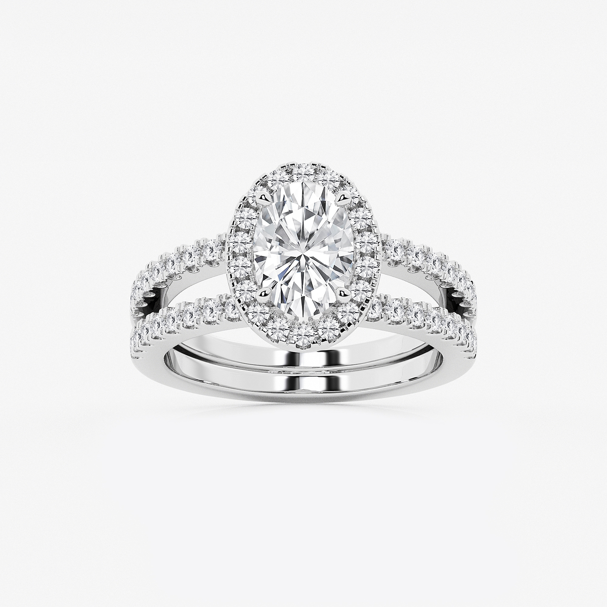 2 1/8 ctw Oval Lab Grown Diamond Double Shank Halo Engagement Ring