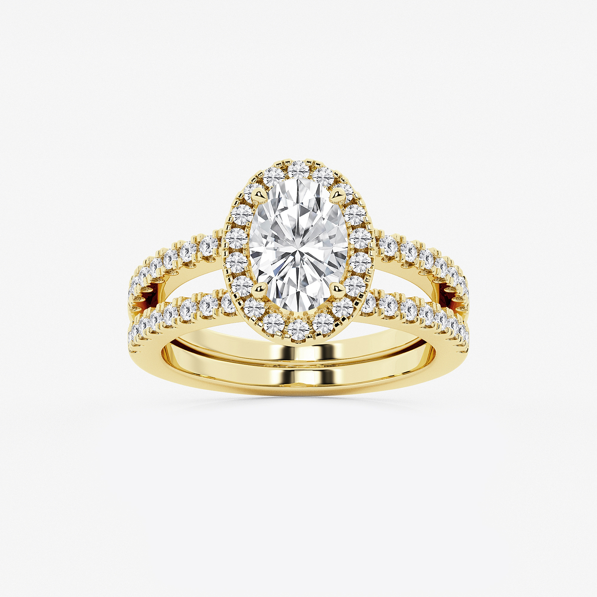 2 1/8 ctw Oval Lab Grown Diamond Double Shank Halo Engagement Ring