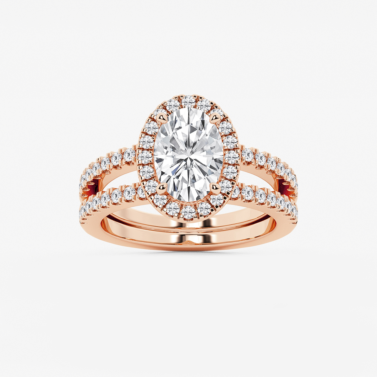2 2/3 ctw Oval Lab Grown Diamond Double Shank Halo Engagement Ring